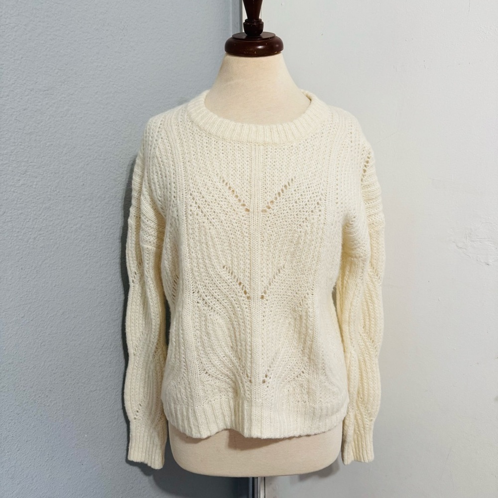 Madewell Women Cream Cable Knit Crew Neck Sweater Size‎ S